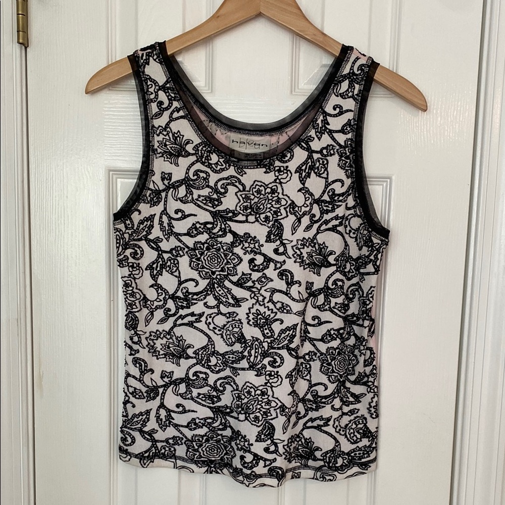 Bleu haven Black, White and Pink Floral Tank Top